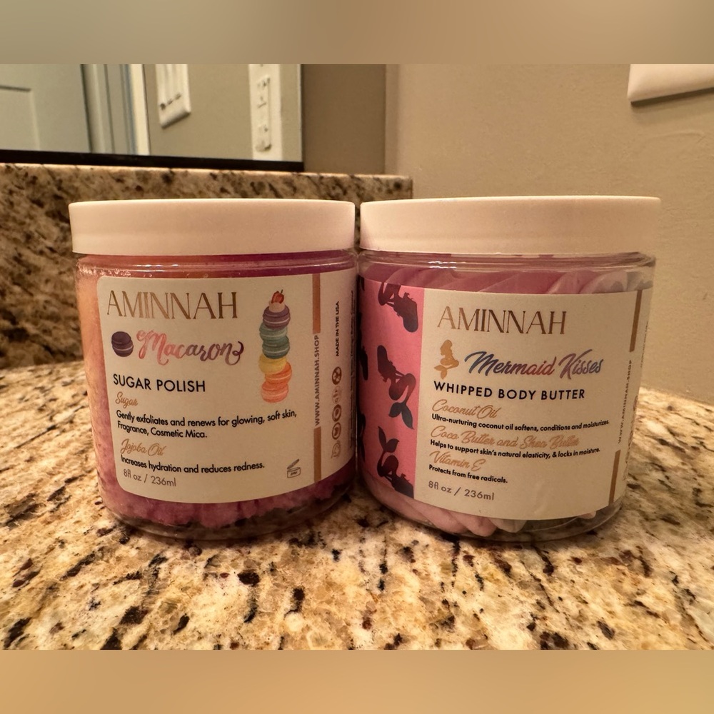 Aminnah Mermaid Kisses Whipped Body Butter & Macaron Sugar Body Polish Set